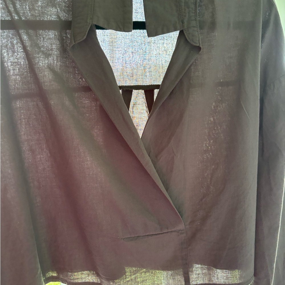 olive cotton long sleeve crop shirt L